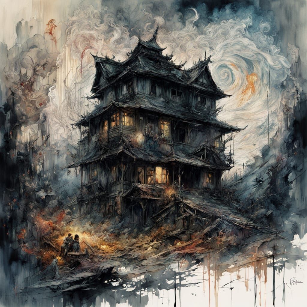 Surreal Ghostly Encounter in a Haunted Mansion