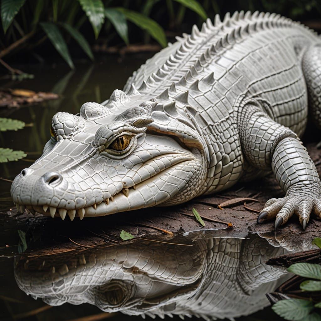 Hyperrealistic Albino Alligator Portrait in Cinematic Style