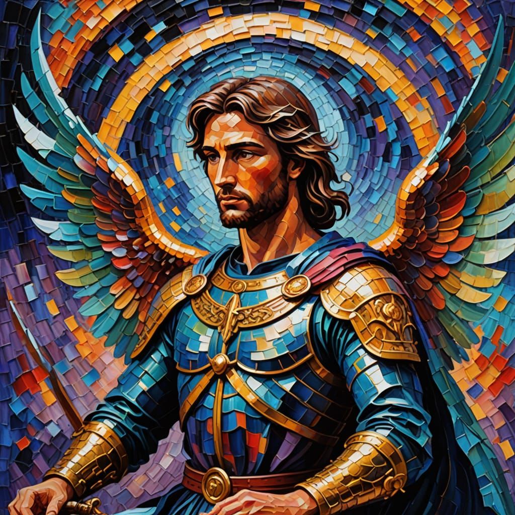 Archangel Michael Weaving Reality: an Expressionist Oil Pain...