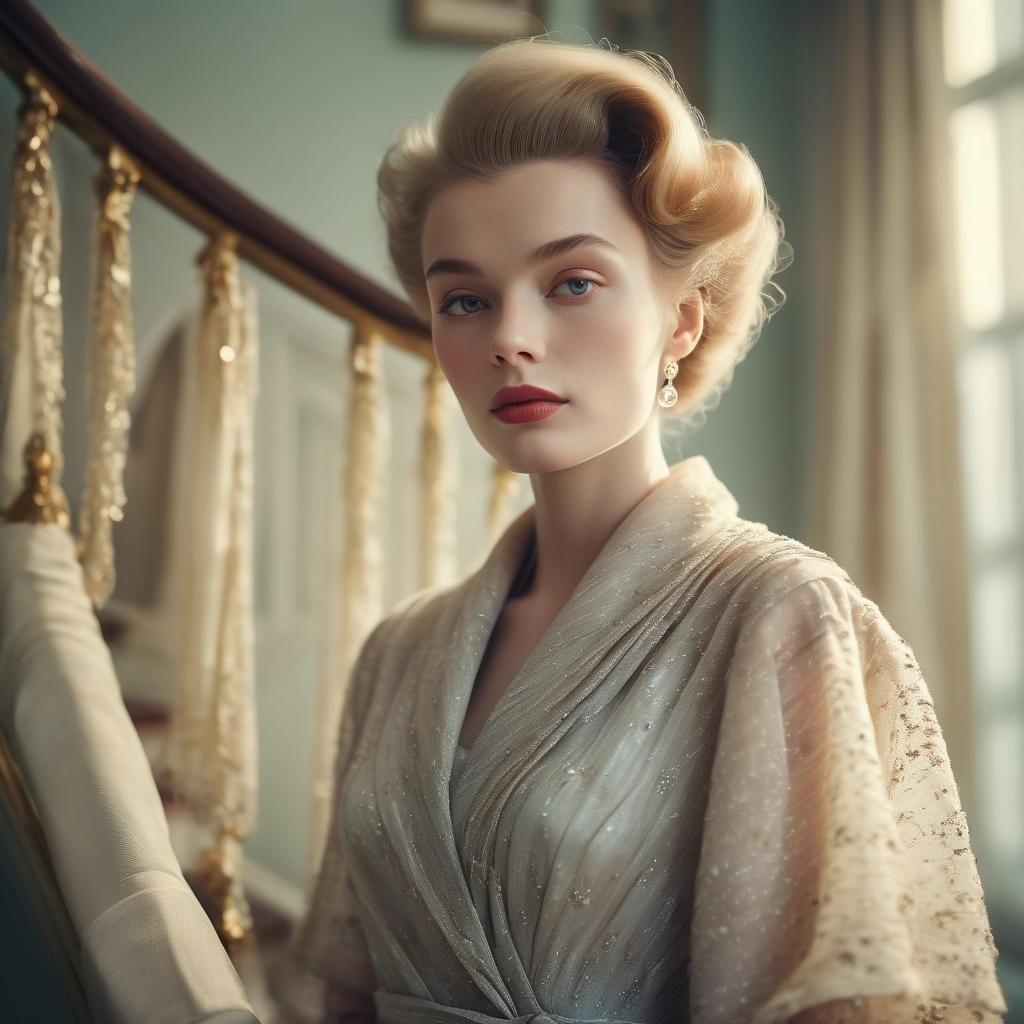 Elegant Woman in 1950s Attire, Fashion Photography