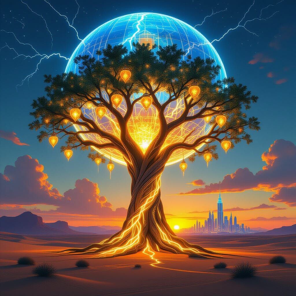 Colossal Crystal Tree in Desert Landscape