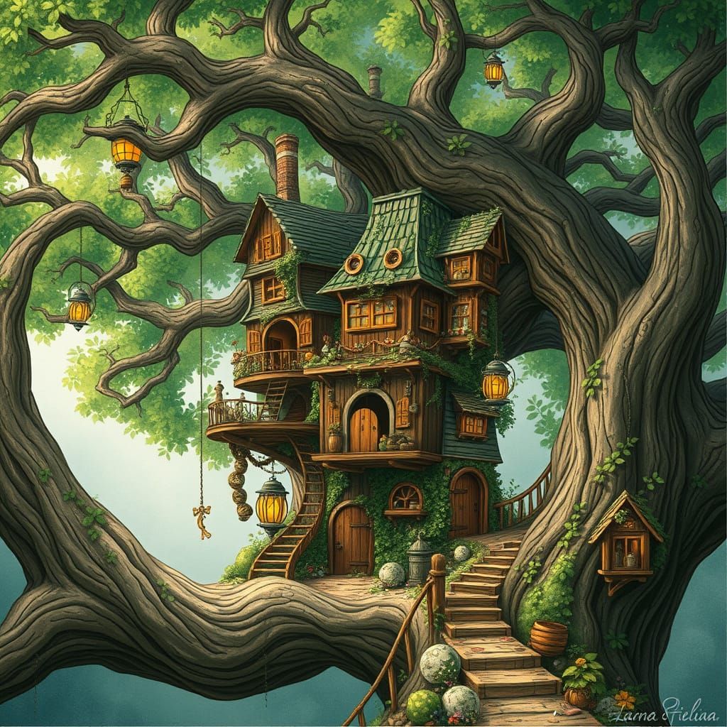 Whimsical Treehouse Village Hidden in Ancient Tree Canopy