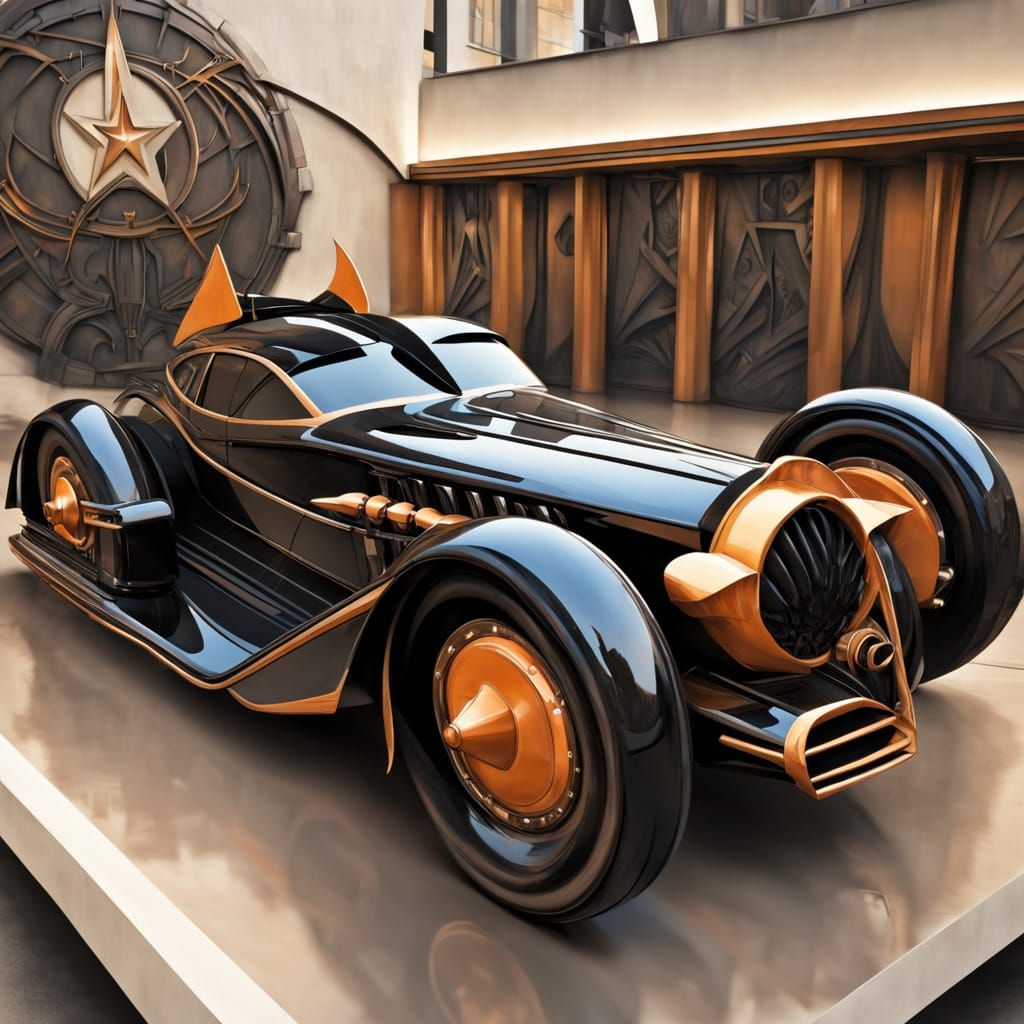 Art Deco Batmobile Speeds Through the Night