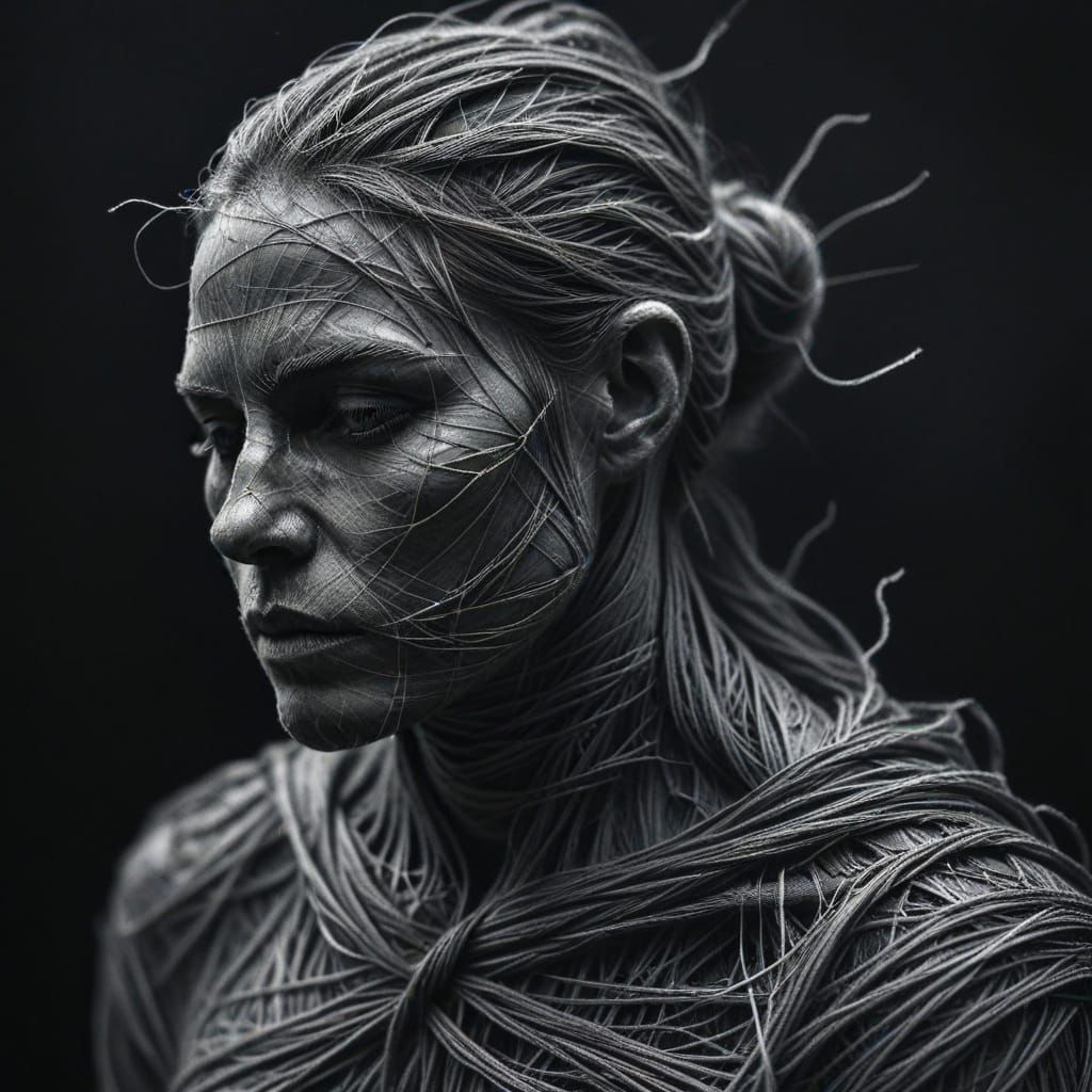 Expressive Charcoal Portrait of Figure in Flowing Garment