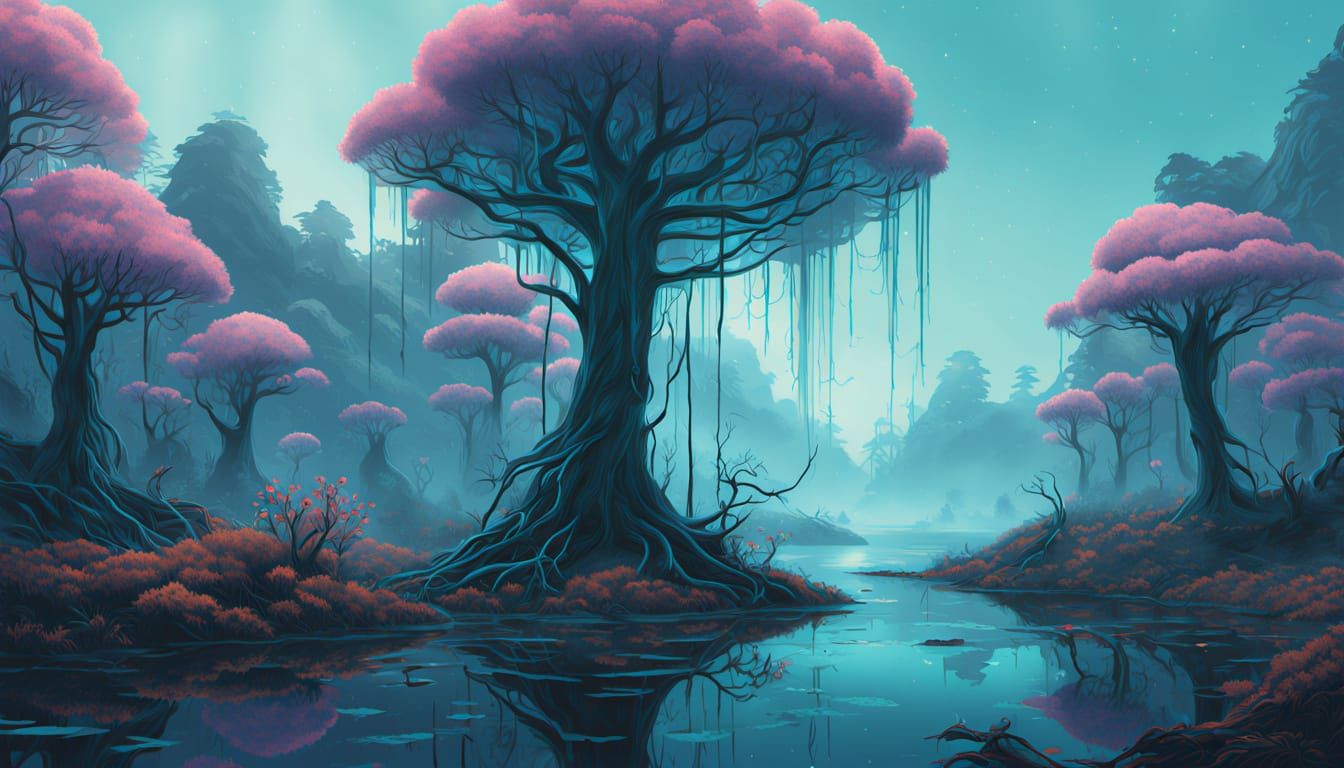 Surreal Landscapes with Iridescent Trees and Bioluminescent ...