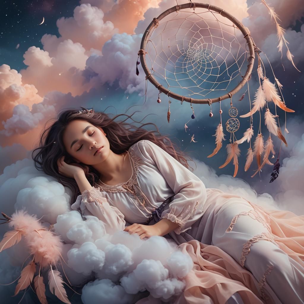 Dreamy Woman Sleeping on Cloud: 3D Fantasy Art