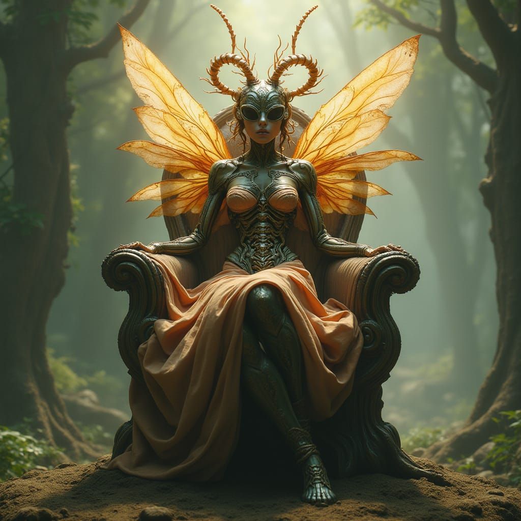 Regal Half-Ant, Half-Human Queen in Ethereal Splendor