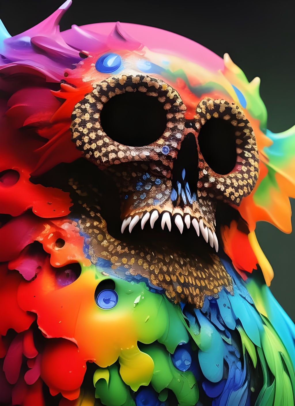 Ornate Jeweled Skull Owl Digital Illustration