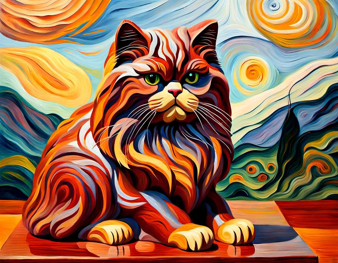 Mahogany Cat Sculpture in Impressionist Style