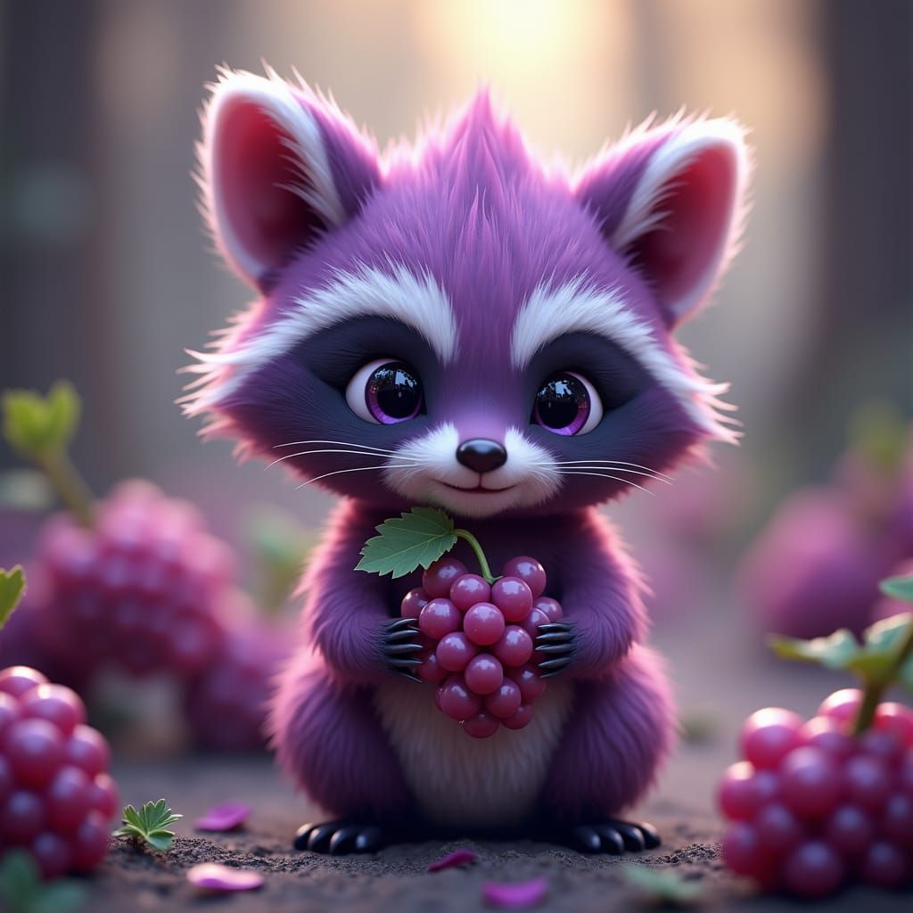Chibi Raccoon Portrait in Fantasy Vineyard