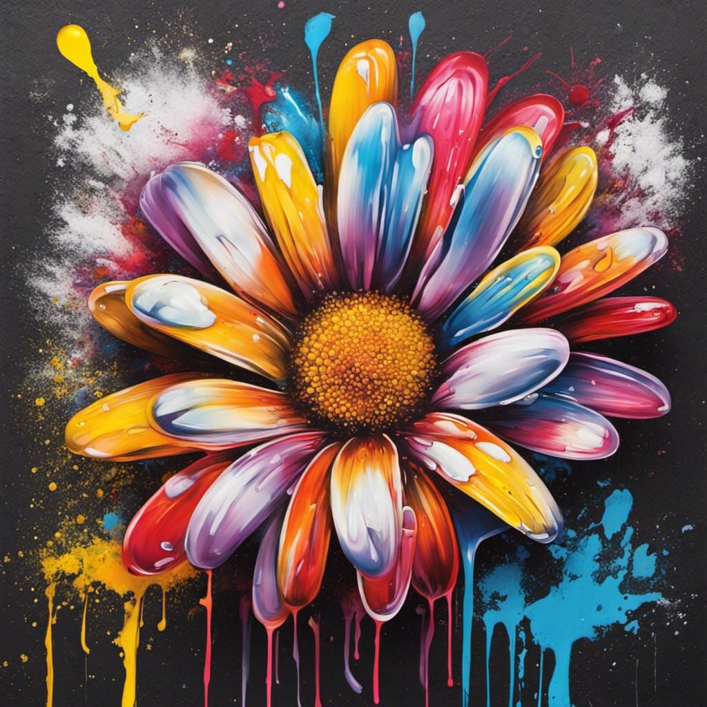 Colorful Daisy Graffiti Art in Street Style