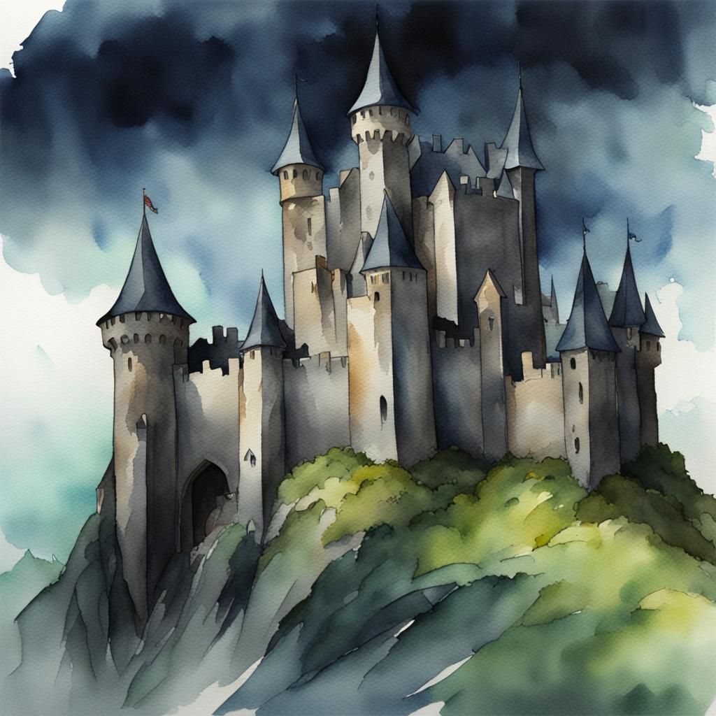 Dark Broody Castle with Watercolor Textures