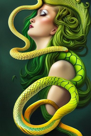 Art Nouveau Snakes in Ouroboros Pose