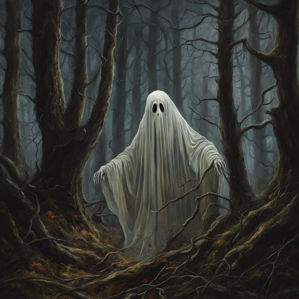 Scary Ghostly Figure in Haunted Woods
