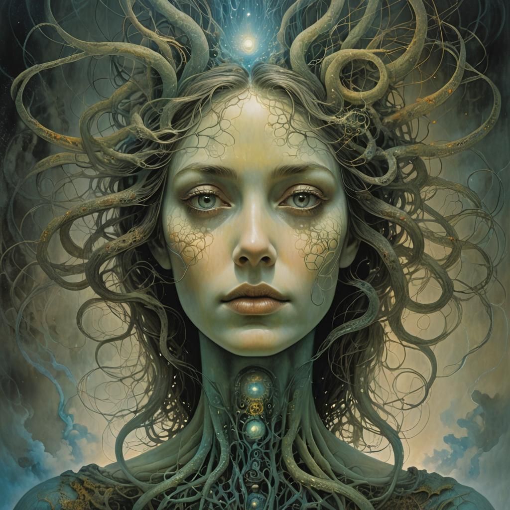 Surreal Face in Iridescent Mist