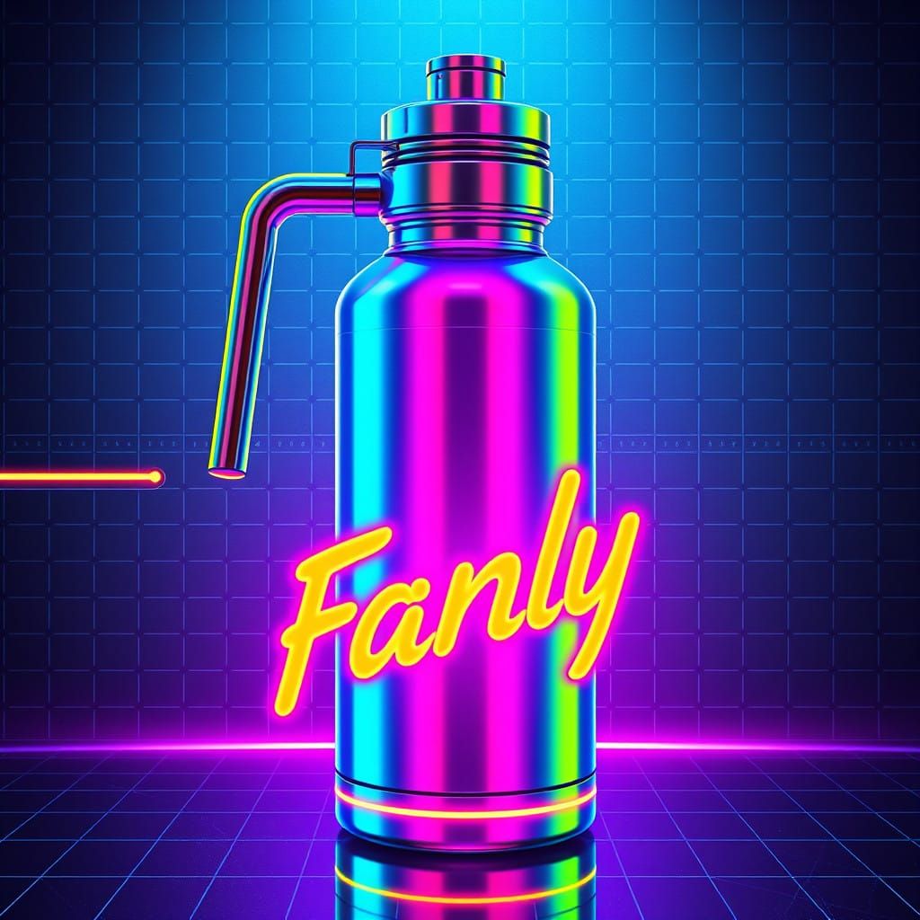 Retro-Futuristic Water Bottle in Synthwave Neon Aesthetic
