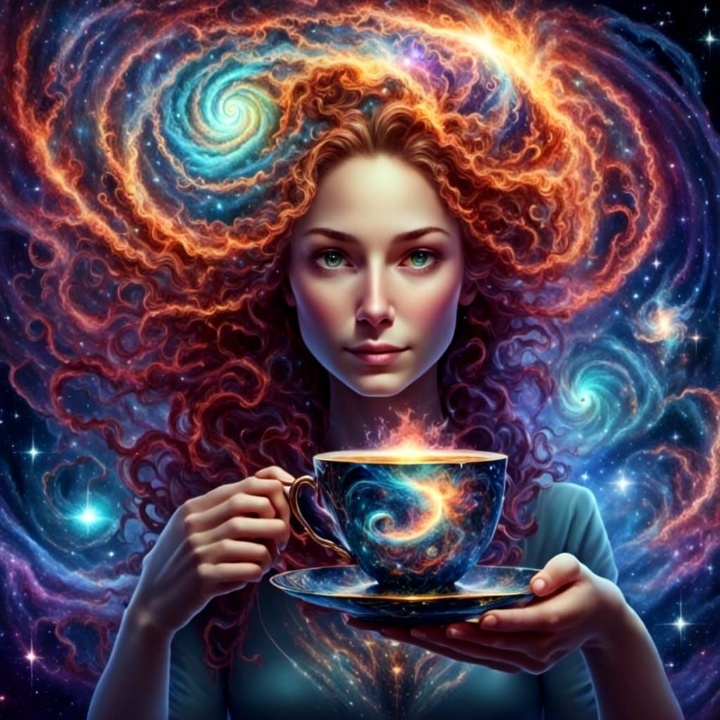 Surreal Woman with Teacup in Dreamscape Style