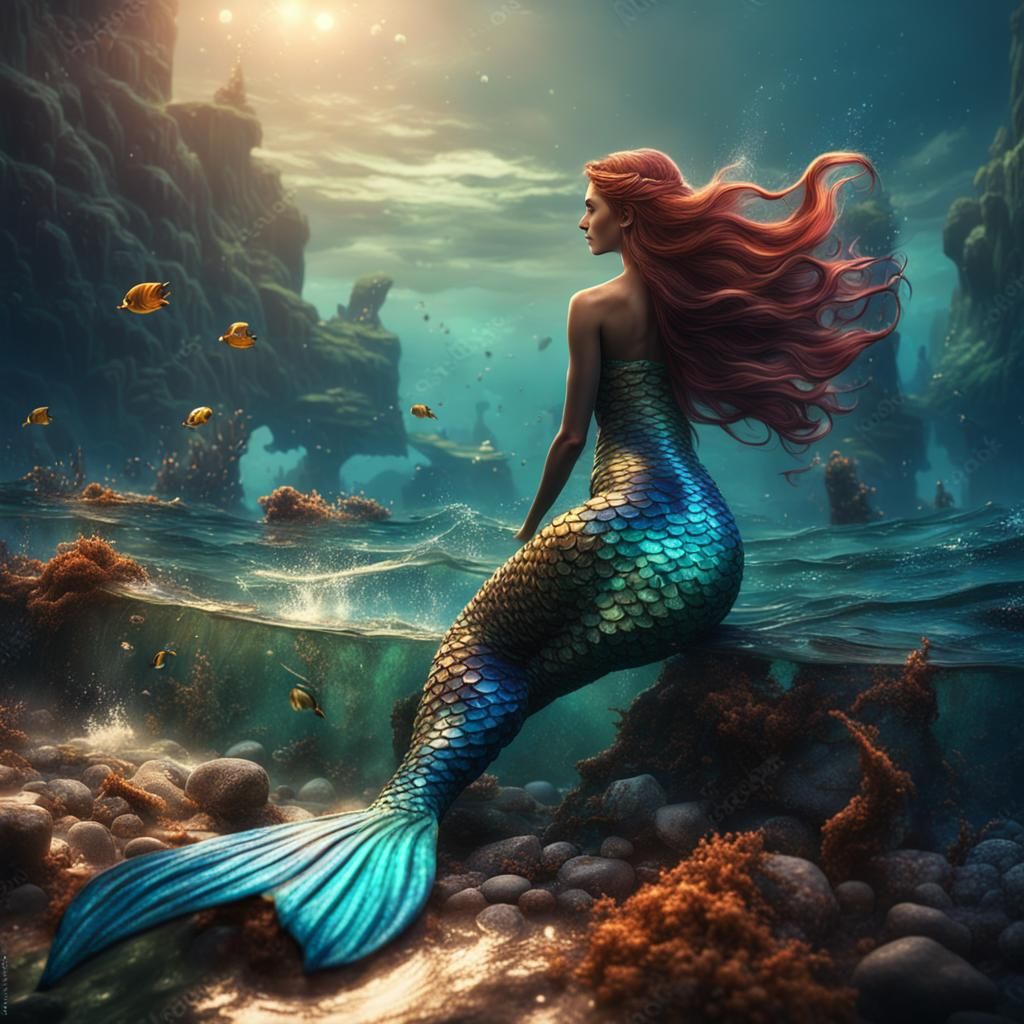 Beautiful Mermaid on the Sea: Detailed Fantasy Art