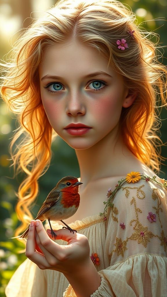 Glowing emerald-green eyes and a Robin!