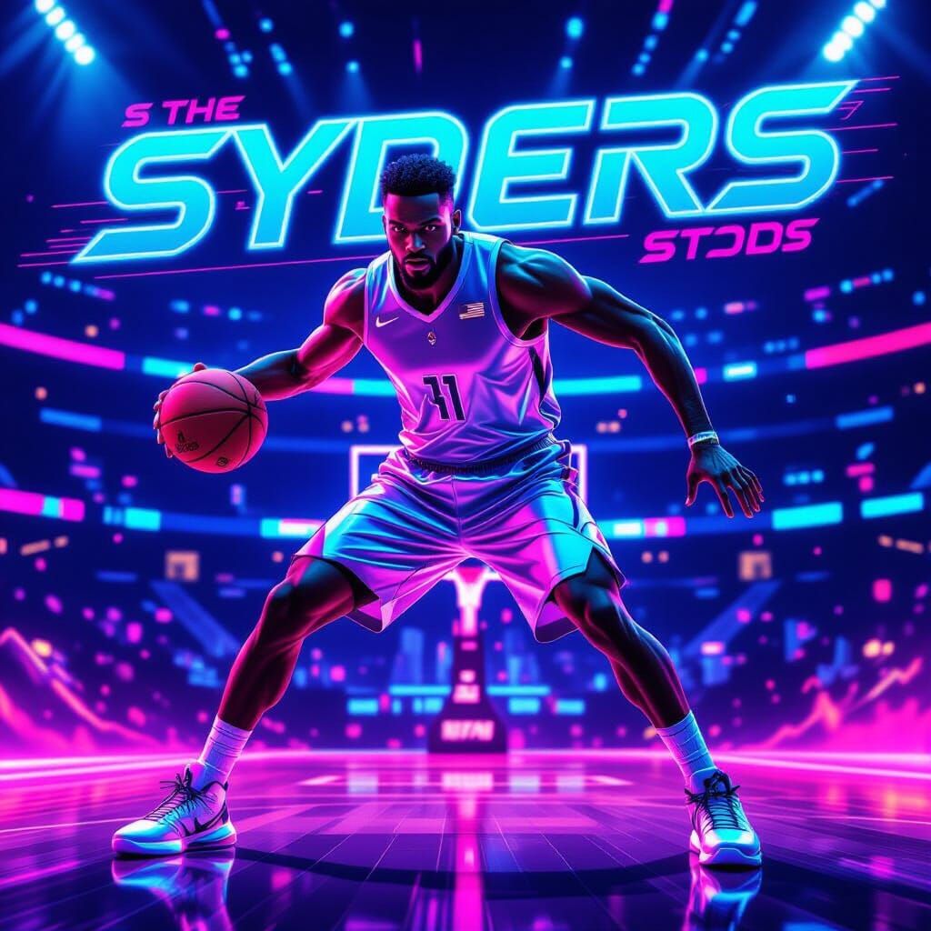Futuristic Basketball Player Poster with Neon Effects