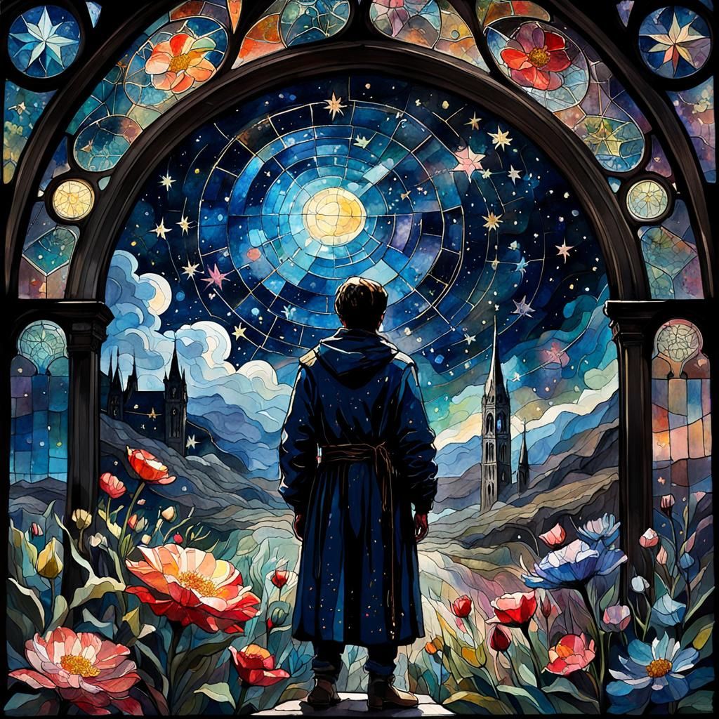 Epic Stained Glass Window in Gouache Style