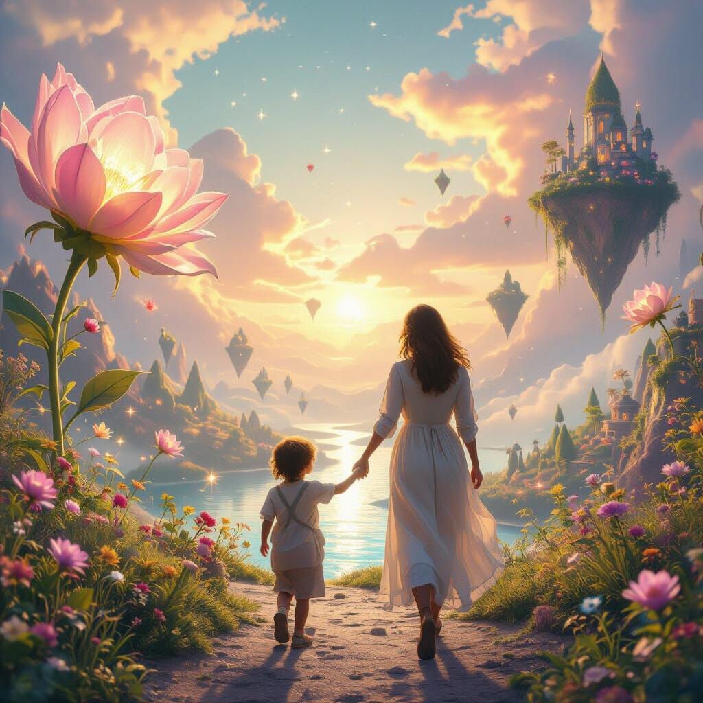 Child and Woman in Dreamy Fantasy World