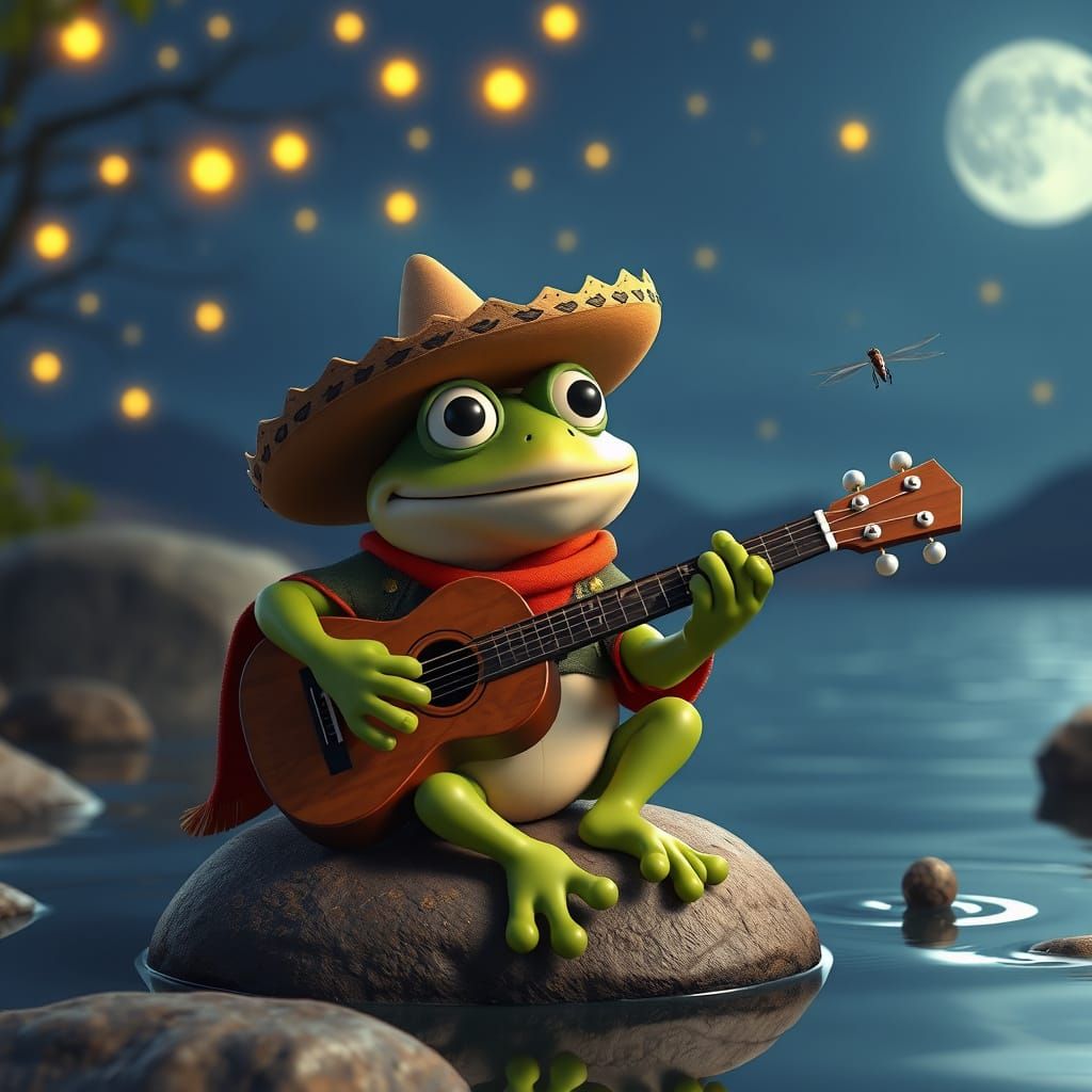 Sombrero guitar frog and his serenade