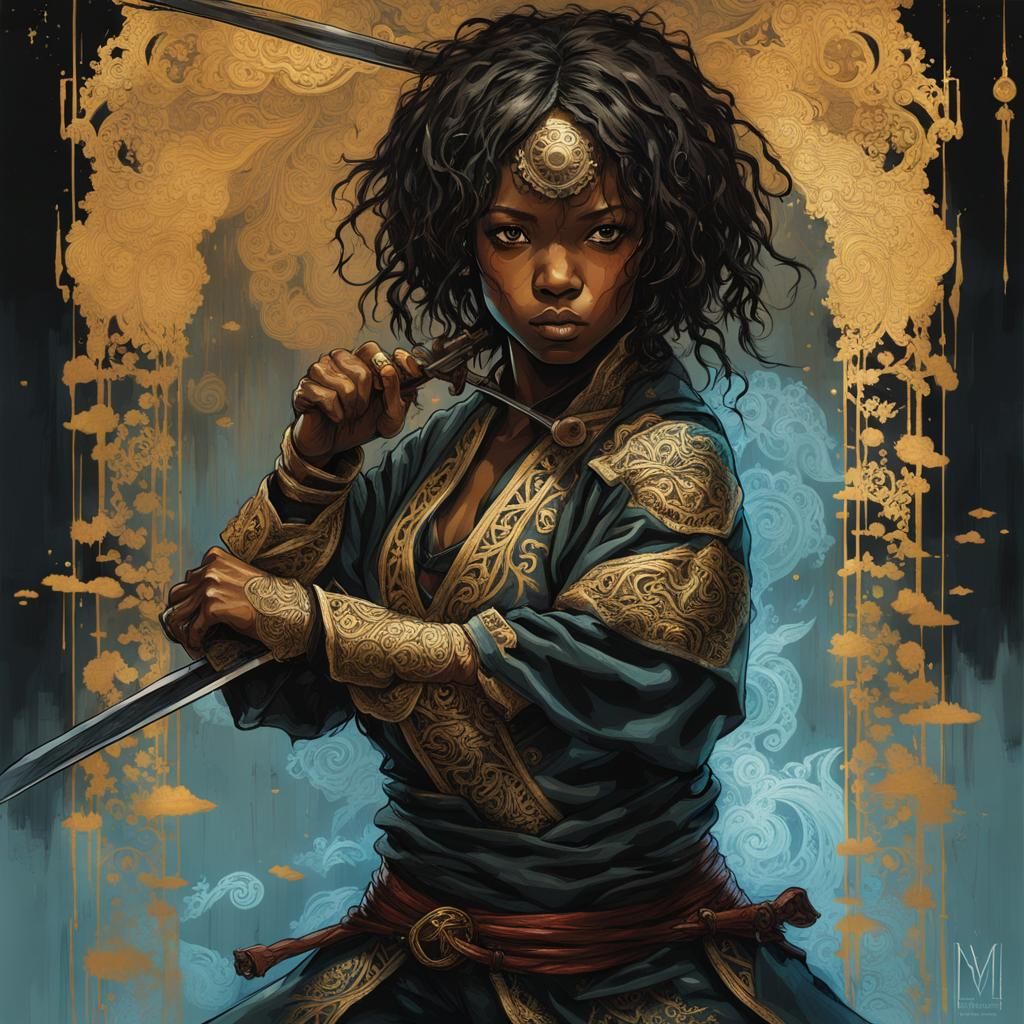 Chibi Ninja's Dark Fantasy Battle in Lace Art Style