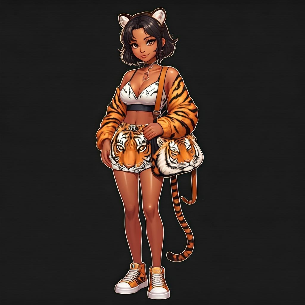 Anime Woman in Tiger Outfit with Matching Accessories