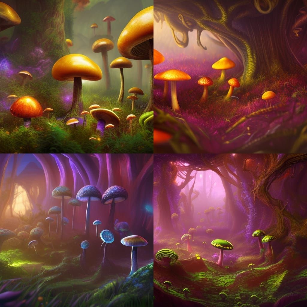 Fantastical Magic Mushrooms: Detailed Matte Painting