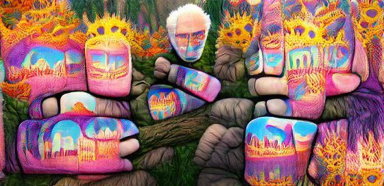 Psychedelic Pop Art: Bernie's Mittens in Fantasy Forest