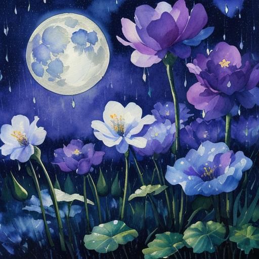Night Bloom Flowers in Gouache Impressionist Style