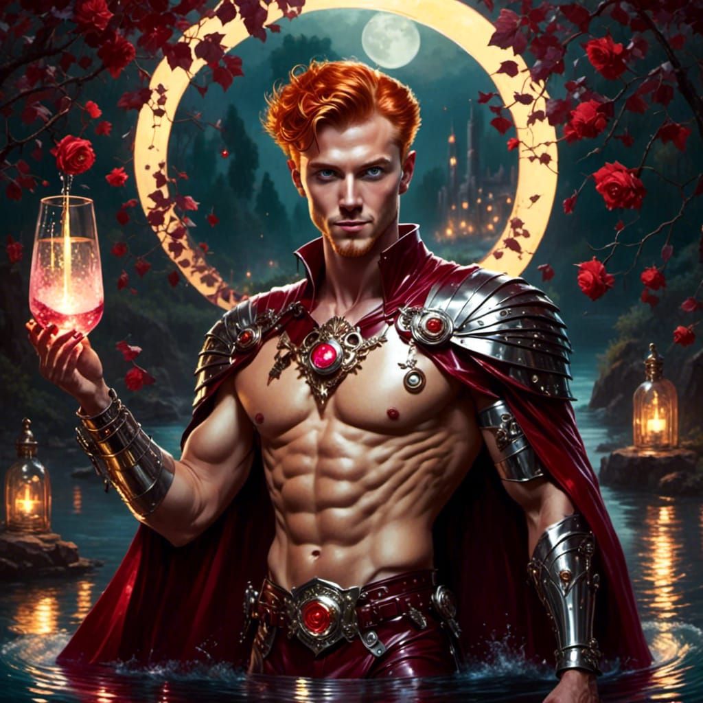 Redhead Spellsword Bathes Under Moonlight in Rockabilly Styl...