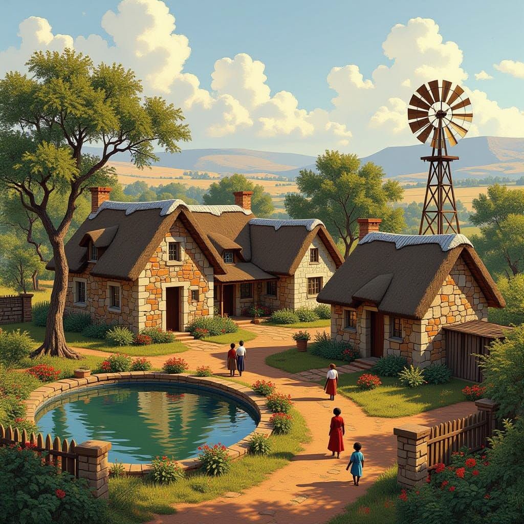 Vintage South African Farmstead Aerial View