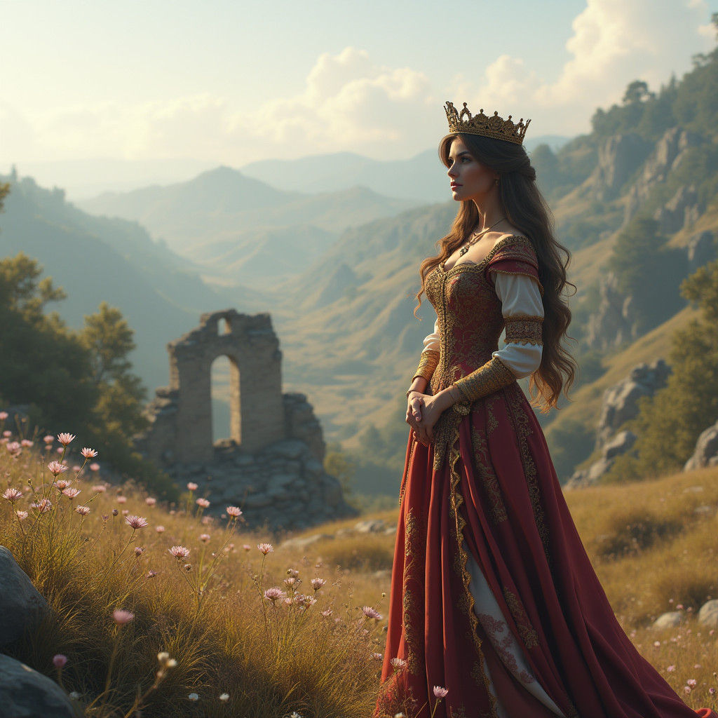 Melania Trump in Renaissance Landscape, Anime Style