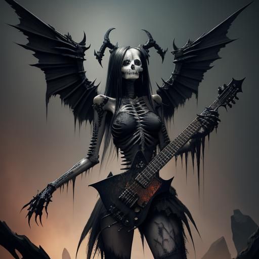 Gothic Skeleton Guitarist with Demon Wings
