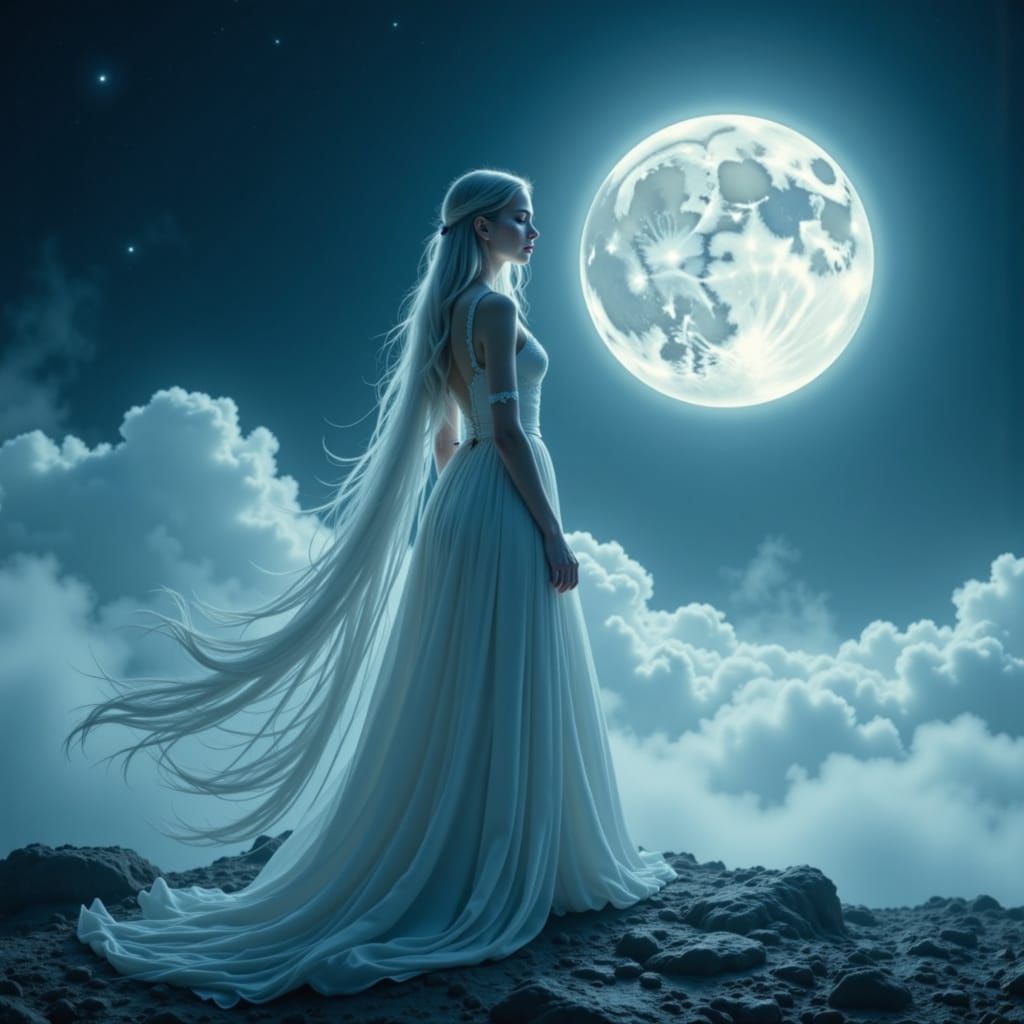 Moonlit Maiden in Dreamy Surreal Lunar Landscape