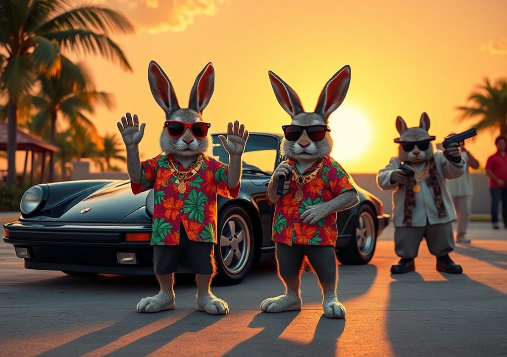 Miami Carjacking with Gangster Bunnies in Ash Thorp Style