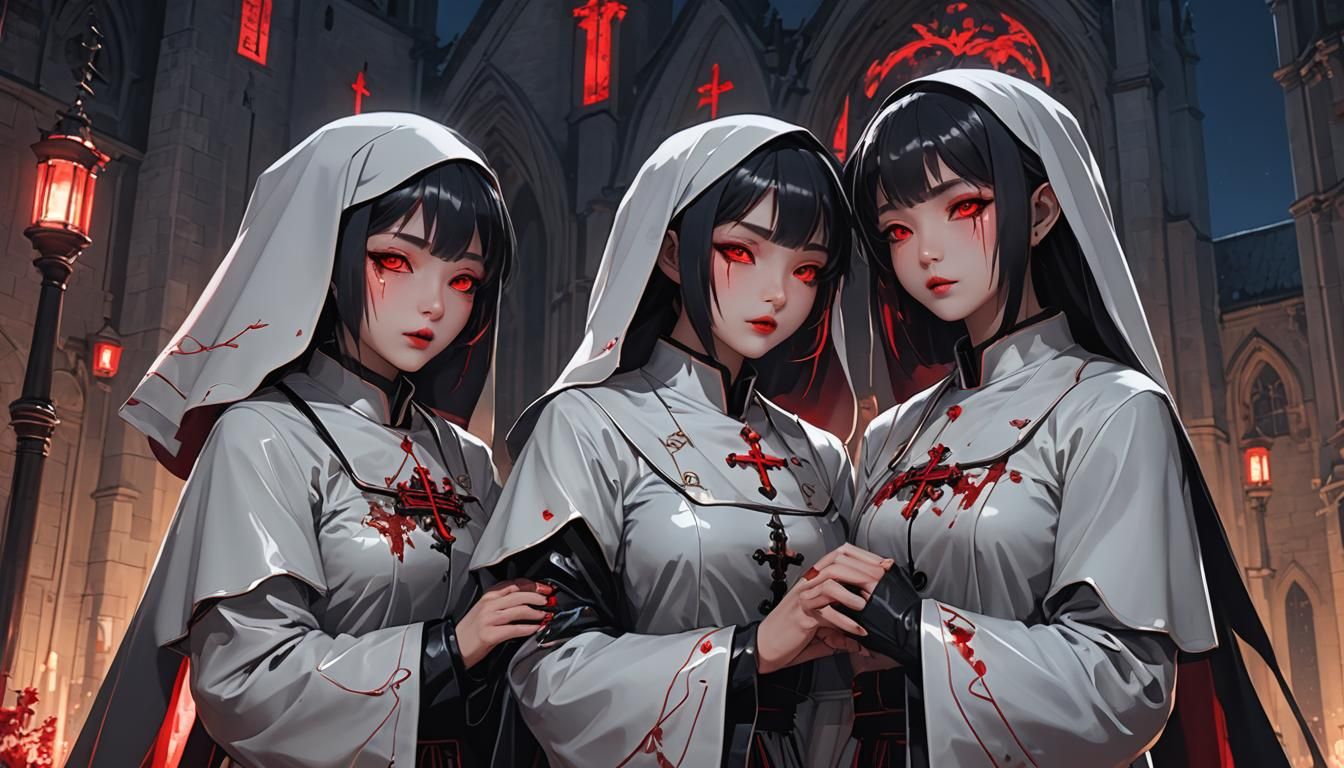 Priest and Vampire Nuns in Anime Style