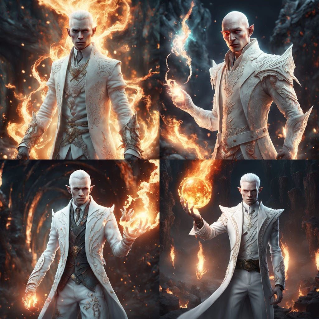 Albino Elf with Fireball: Fantasy Concept Art