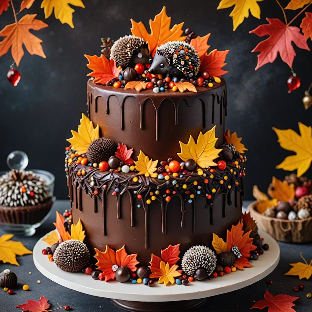 Stunning Autumn-Inspired Chocolate Cake with Jewel Decoratio...