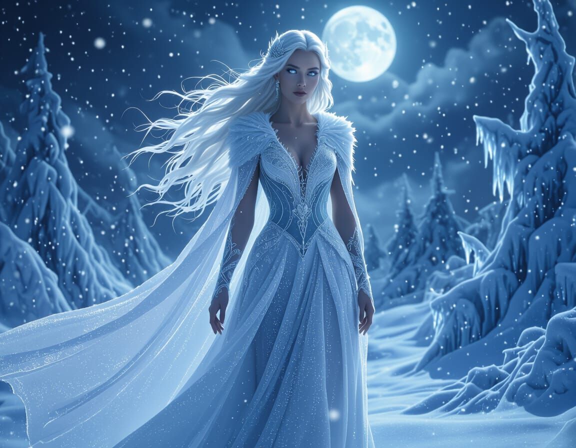 Majestic Winter Goddess in a Blizzard