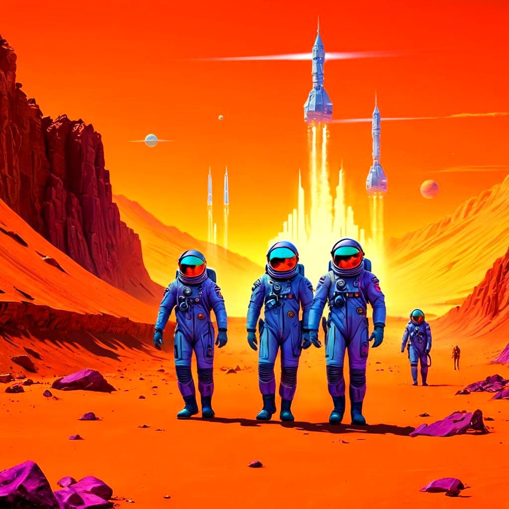 Soviet Cosmonauts in Retro-Futuristic Martian Mining Town