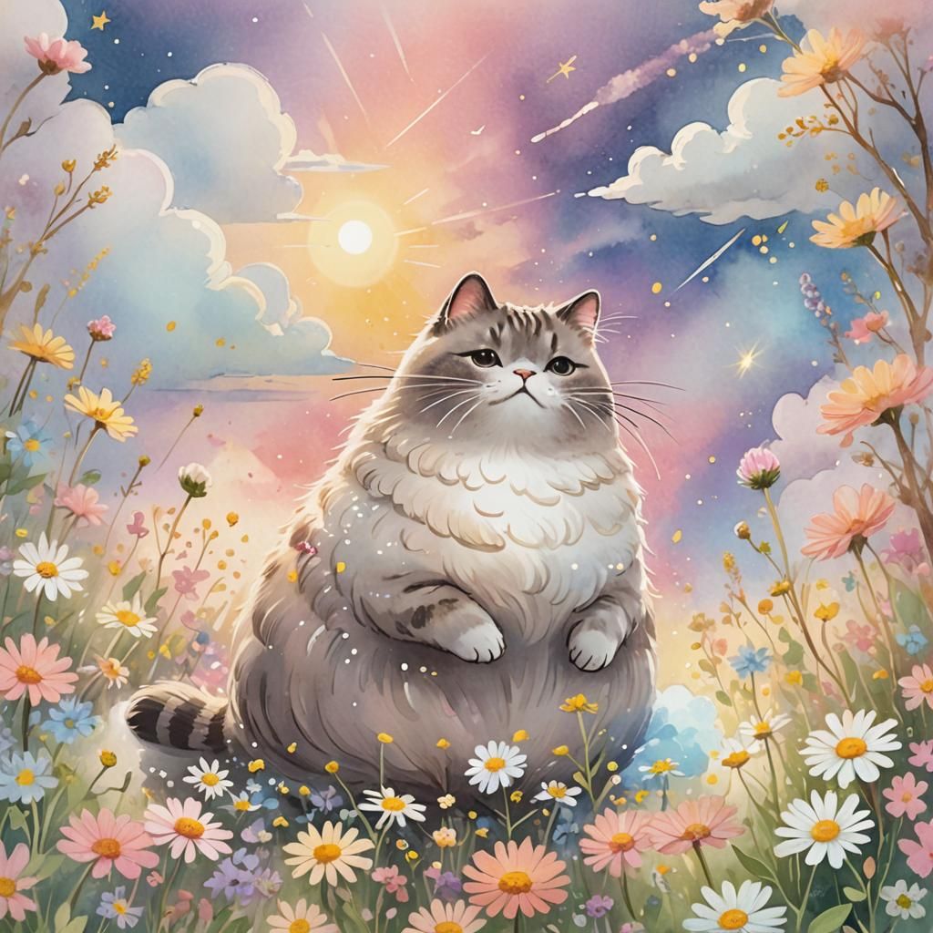 Pusheen in Kawaii Watercolor Gown