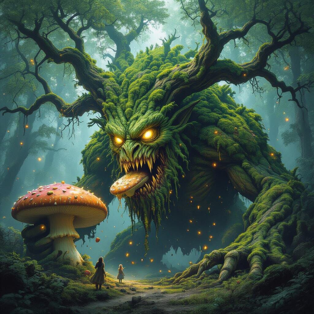 Moss-Covered Tree Monster in Enchanted Forest
