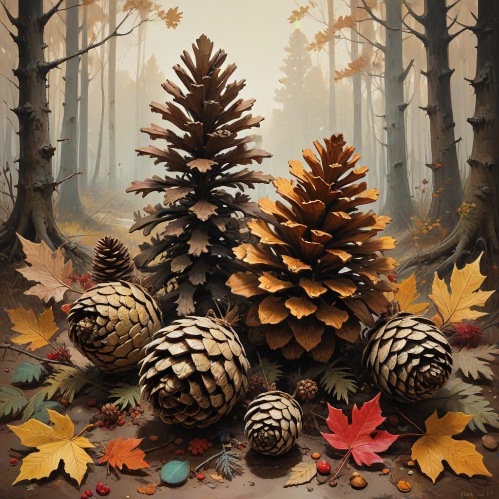 Vibrant, Oversized Pine Cones in a Whimsical, Dreamlike Land...
