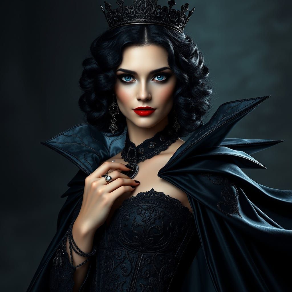 Regal Dark Queen in Majestic Wedding Gown with Black Crown a...