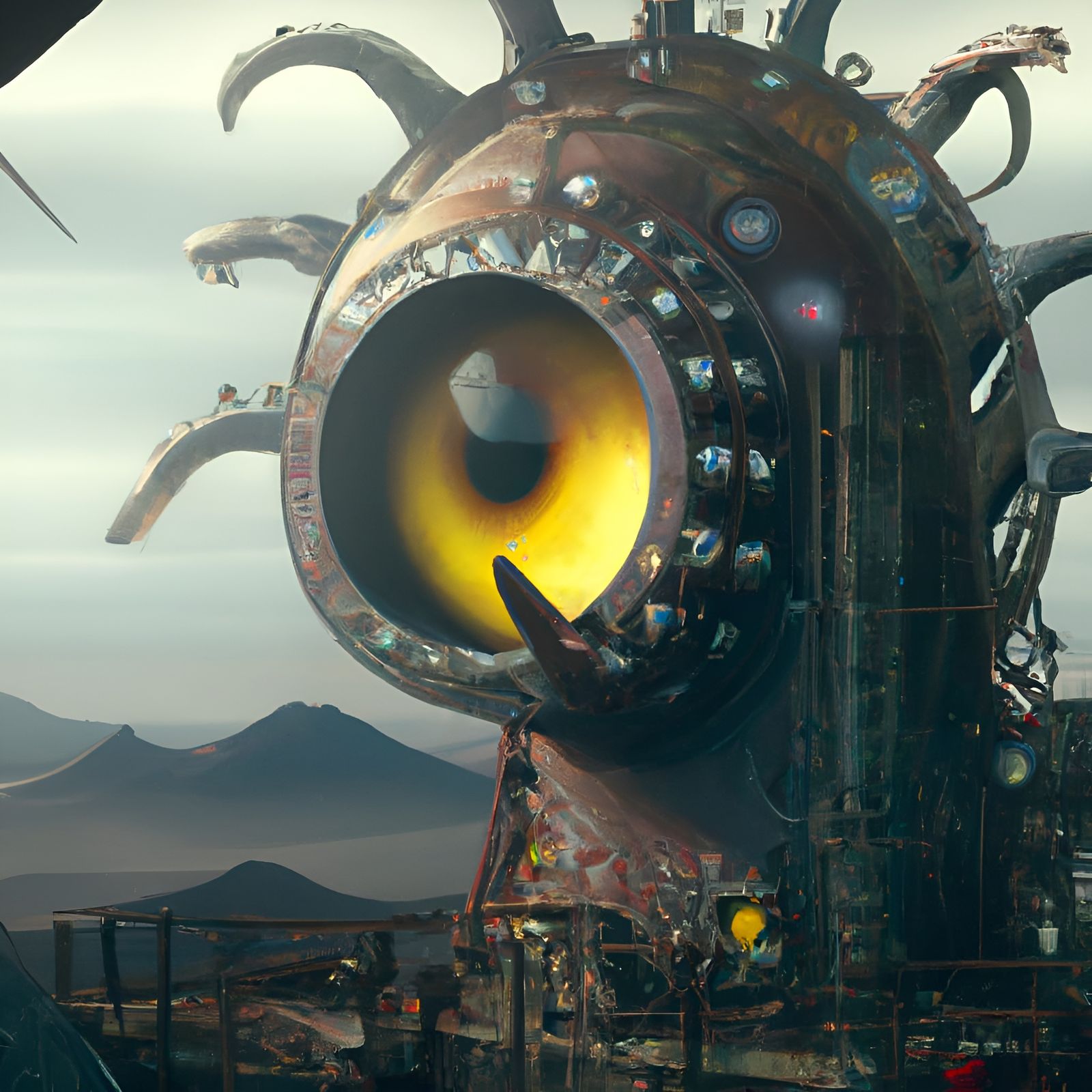 Scary Steampunk Spaceship in Dreamlike Photoillustration