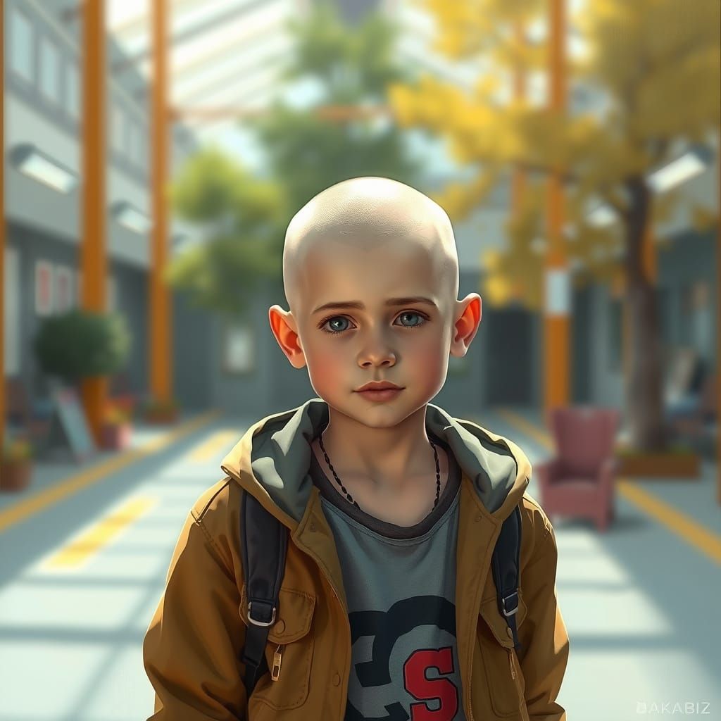 Bald Boy in Bright Environment: Digital Painting
