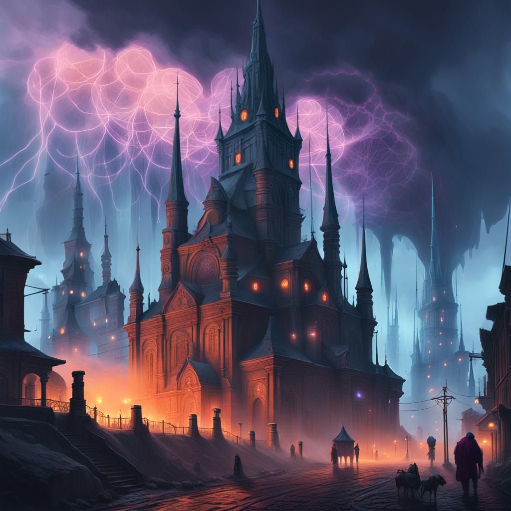 Mystical Smoke City with Ethereal Lights